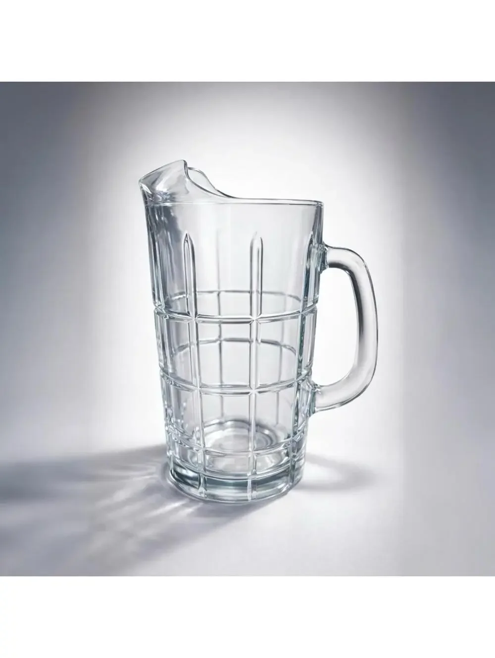 Vintage-Style Clear Glass Pitcher with Grid Pattern - 7.5 Inch Tall